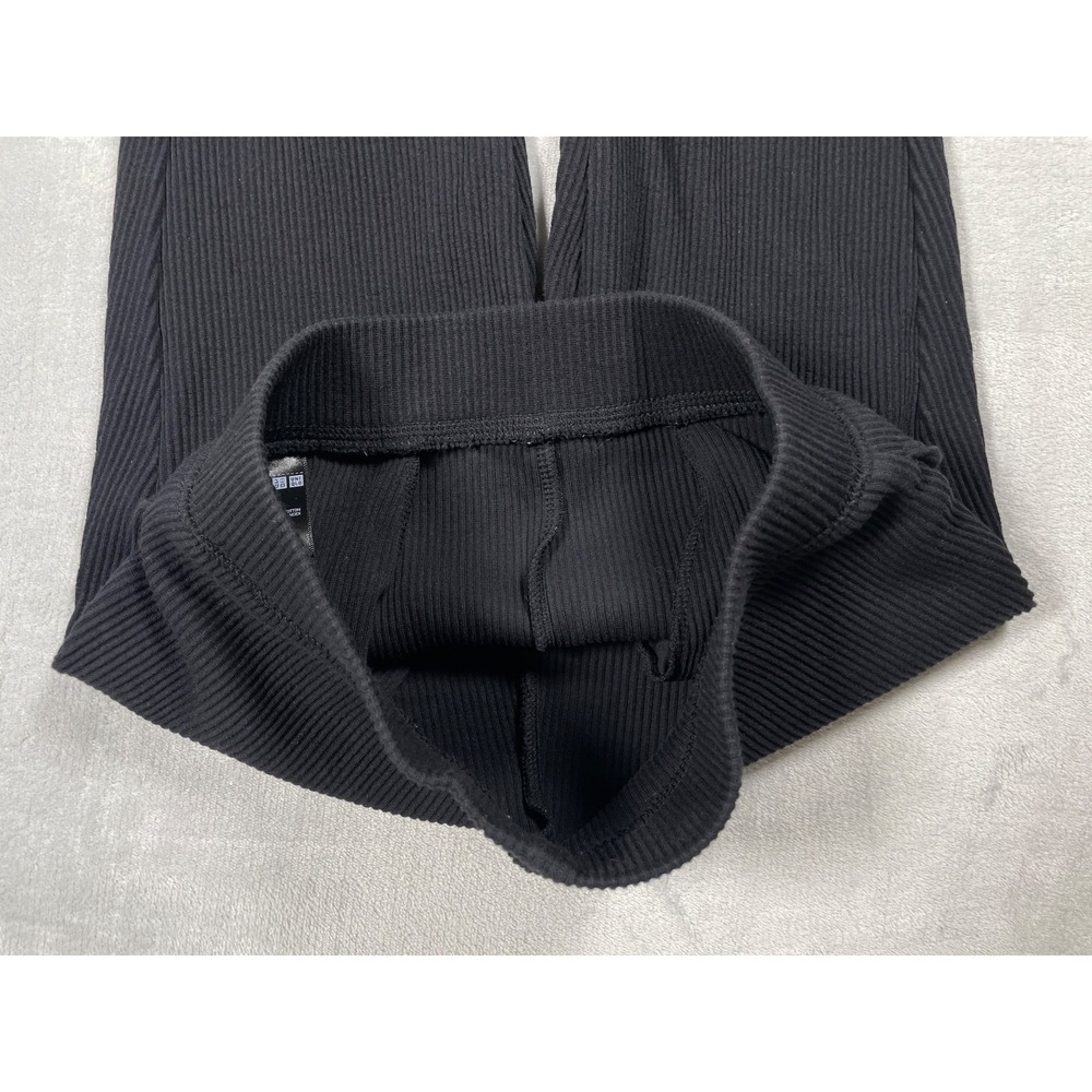 Uniqlo Ribbed Leggings Womens XS Black Stretch Slim Flare Pants Ankle Slit - Picture 4 of 11